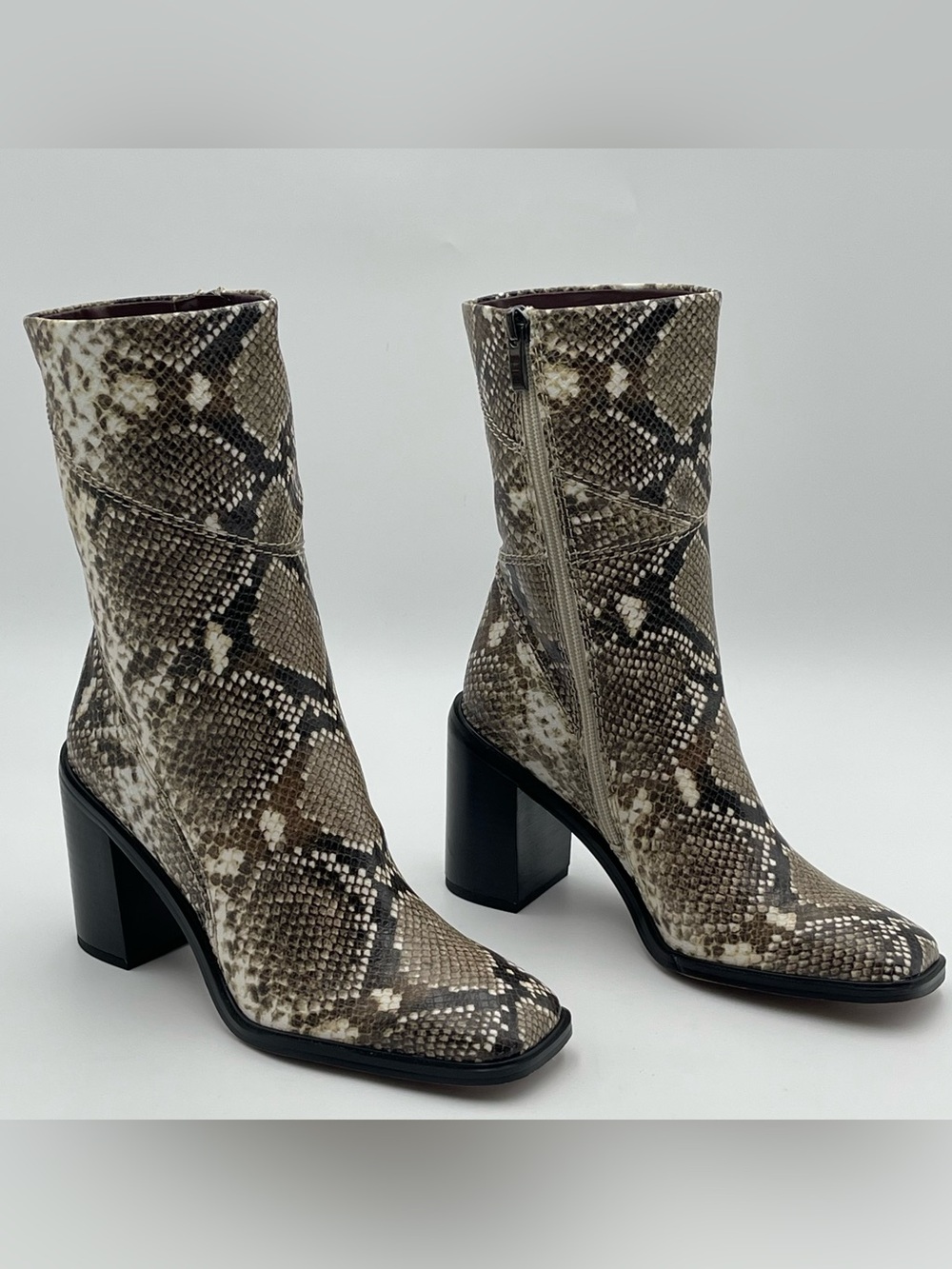Franco Sarto L-Stevie SZ 6.5 Mid Calf Snake Print Leather Booties Boot MSRP $180